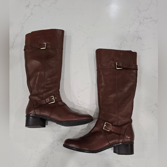 Bandolino Coppa Brown Leather Side Zip Knee Harness Riding Boots Women's Size 8M - Picture 16 of 16